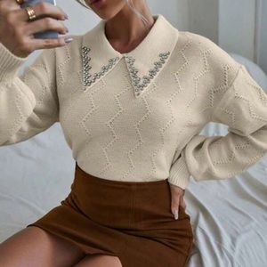 Rhinestone collared sweater NWOT